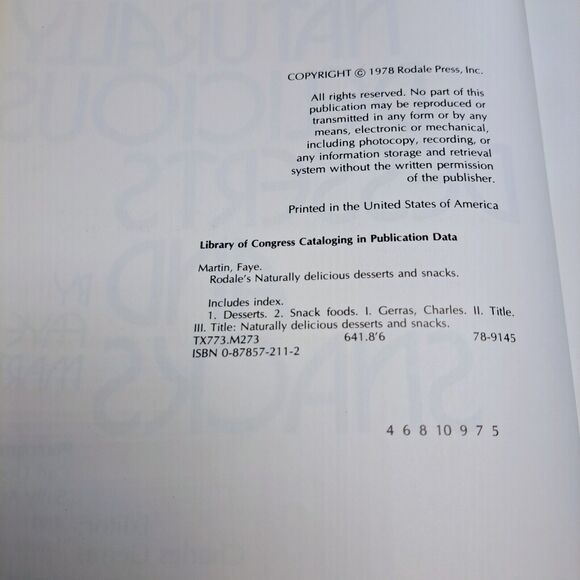 RODALE'S NATURALLY DELICIOUS DESSERT AND SNACKS BY Faye Martin 1978 COOKBOOK vtg - Picture 6 of 7